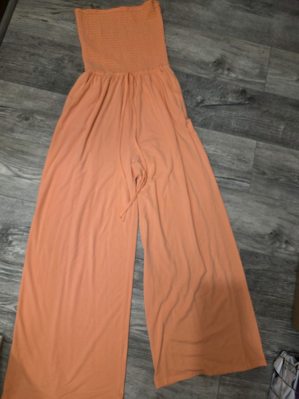 Zenana Women’s Orange Smocked Strapless Wide Leg Jumpsuit Size Large